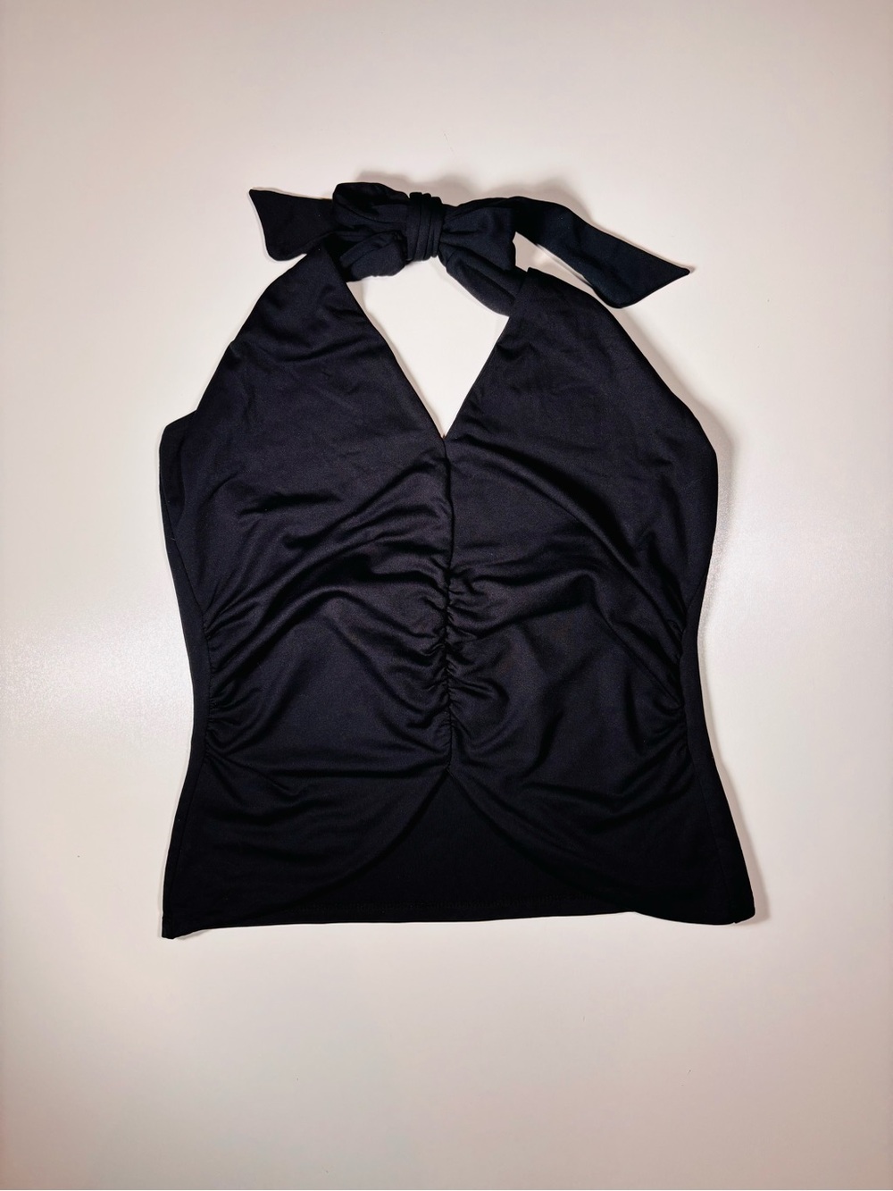 Morgan de Toi Vintage Y2K Ruched Halter Top Black Going Out Top Small